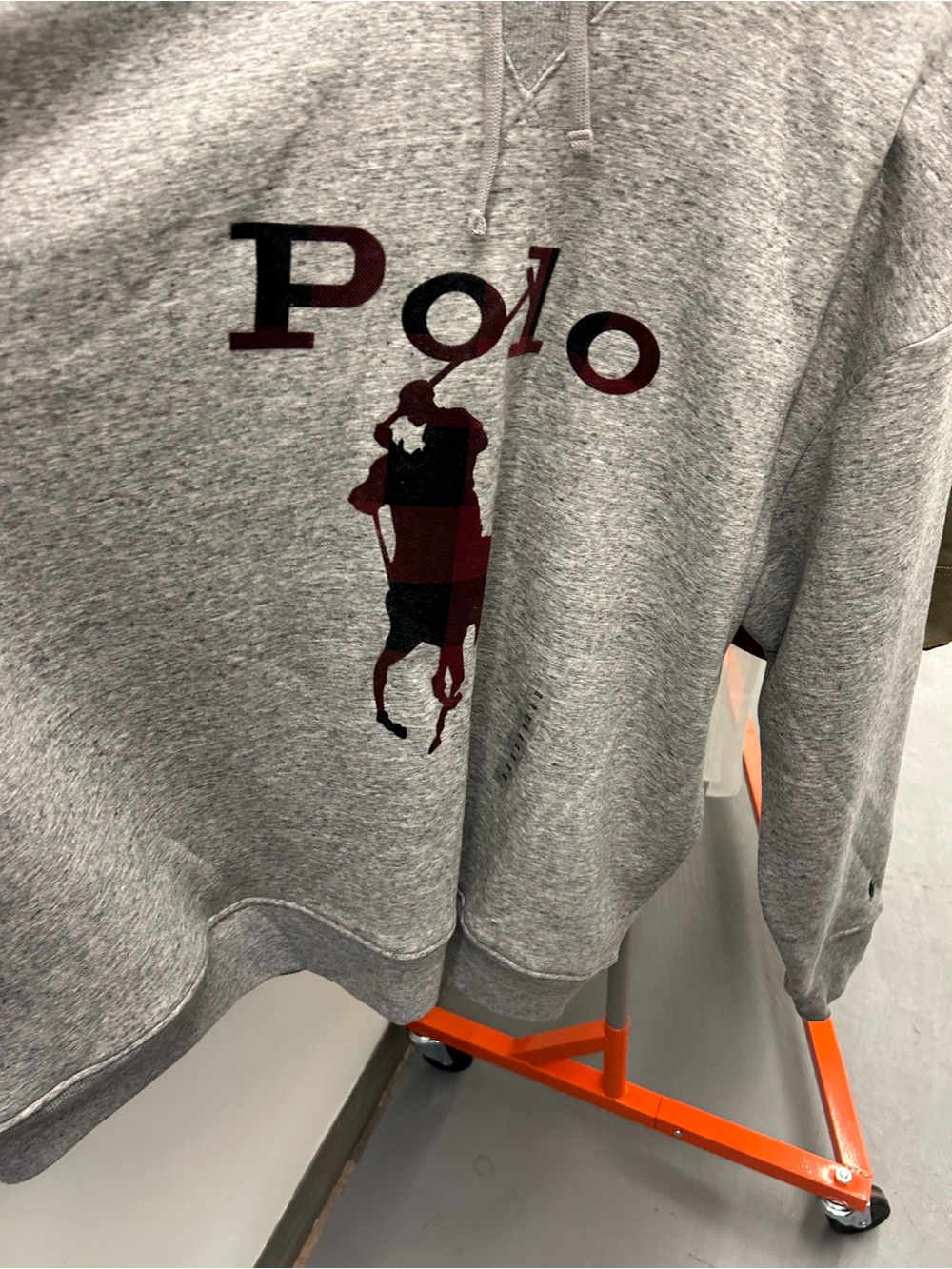 Polo by Ralph Lauren Gray Hoodie with Burgundy & Black Polo Player Print